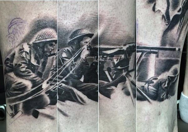 Cool Ww2 Soliders On Battlefield Tattoo Ideas For Men