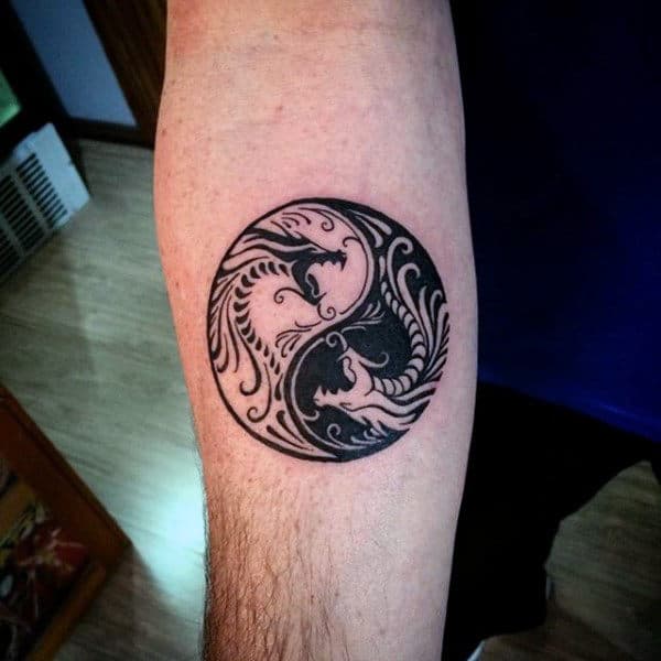 Cool Yin And Yang Tattoos For Men With Dragons On Inner Forearm