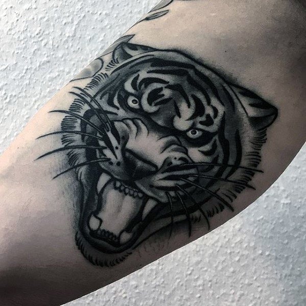 Coolest Roaring Tiger Head Mens Small Inner Arm Bicep Tattoos