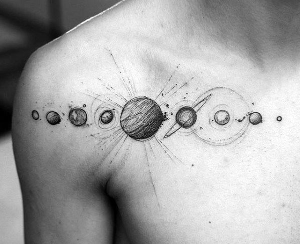 Coolest Small Solar System Mens Upper Chest Tattoo