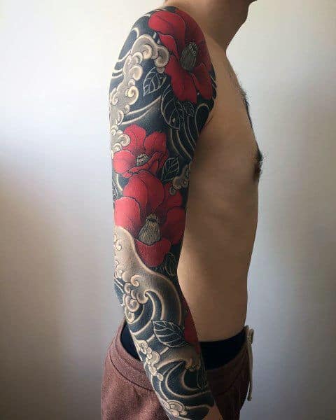 Coolest Tattoos Full Arm Sleeve Japanese Flower Design For Men