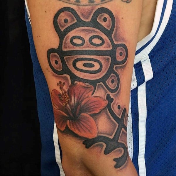 Coqui With Flower And Sun Taino Mens Arm Tattoo Designs