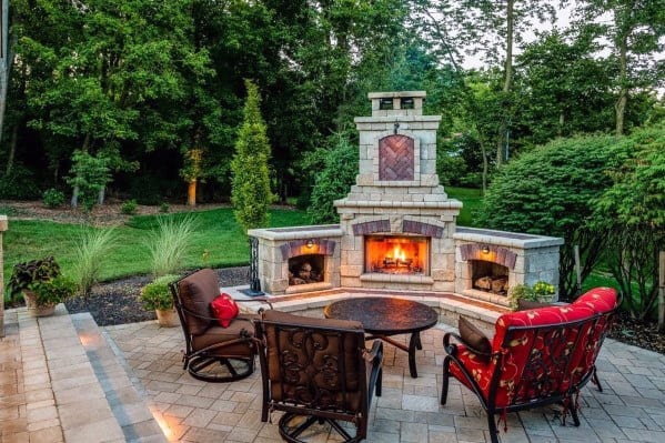 Corner Backyard Home Patio Fireplace Ideas