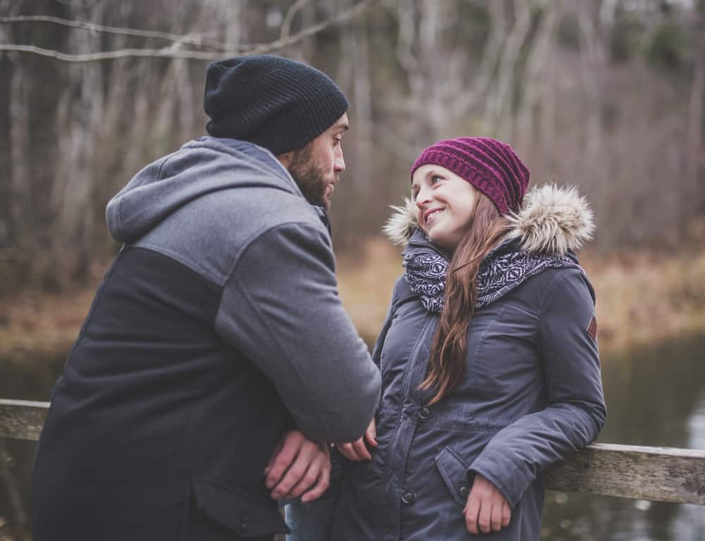 couple staring at each other outdoor