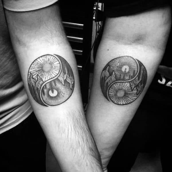 Couple Tattoo Placement Yin Yang With Nature Design
