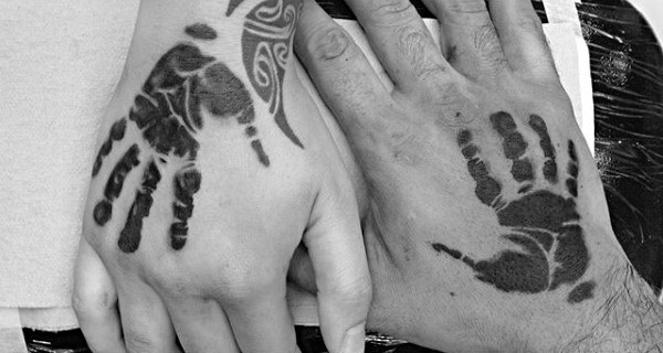 Couples Handprint Tattoos On Hands