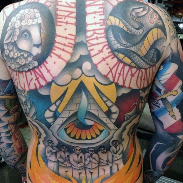 Cover Up Back Tattoos For Men Will All Seeing Eye Pyramid Design