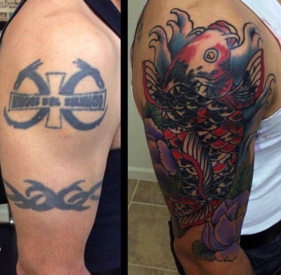 Cover Up Mens Japanese Koi Fish Arm Tattoo