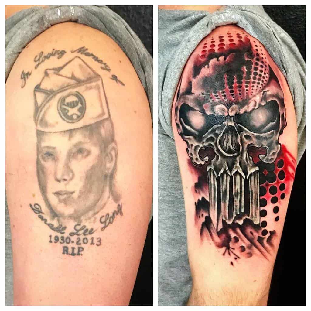 cover up punisher skull tattoo pearlcitytattoo