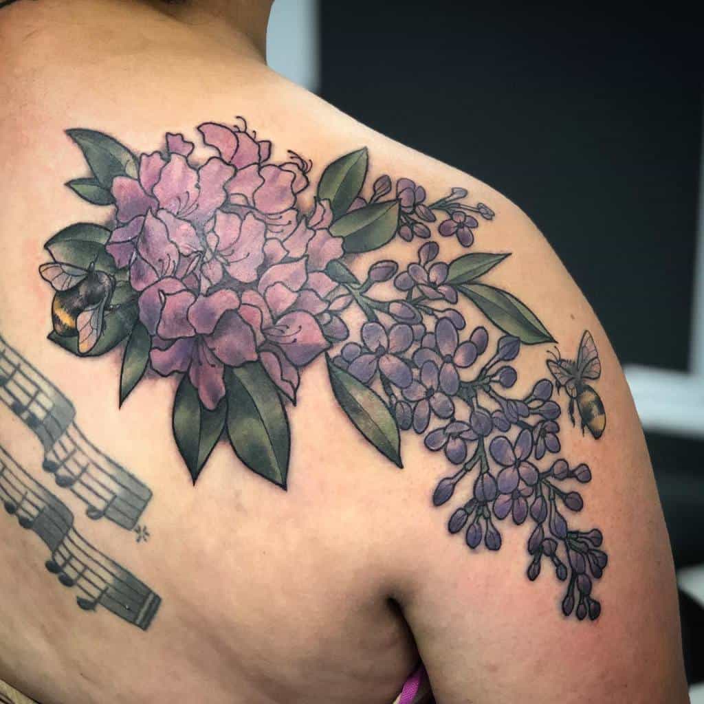 Tattoo uploaded by brainburger  Magnolia and lilac flowertattoo flowers  blackwork botanical  Tattoodo