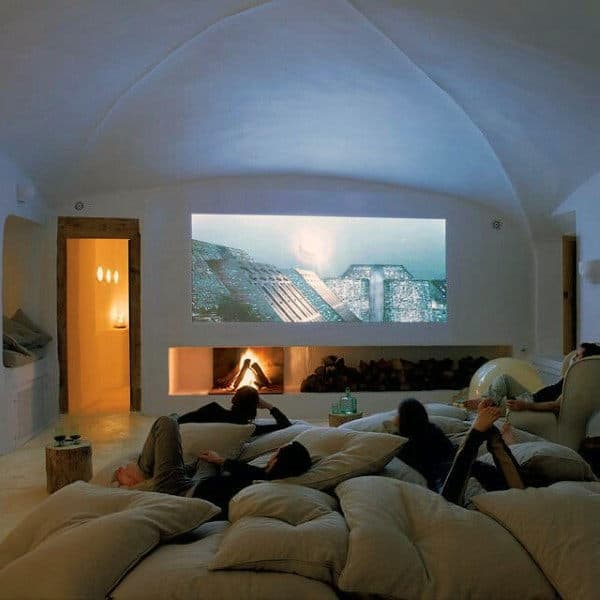 Cozy Casual Media Room With Pillows On The Floor