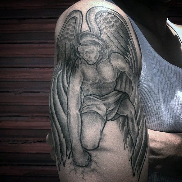 Cracking The Floor Guardian Angel Tattoo Mens Arms