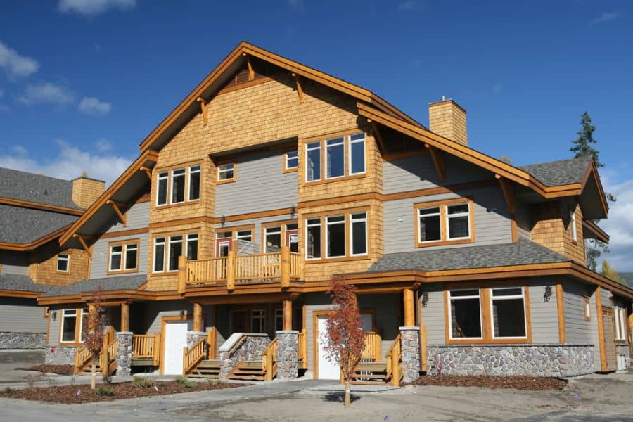 wood and gray craftsman mountain style home