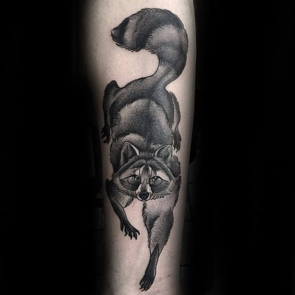 Crawling Raccoon Mens Forearm Tattoo