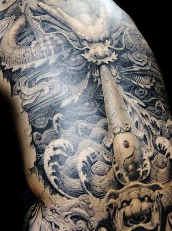 Crazy Mens Breath Dragon Yin Yang Full Back Tattoos