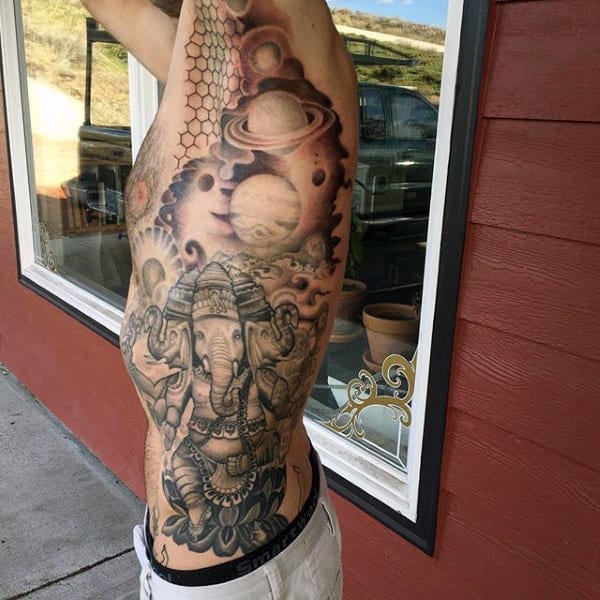Crazy Mens Ganesh Full Rib Cage Side Outer Space Tattoos