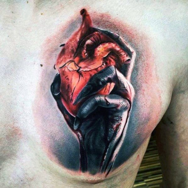 Creative 3d Heart Tattoos For Guys Chest
