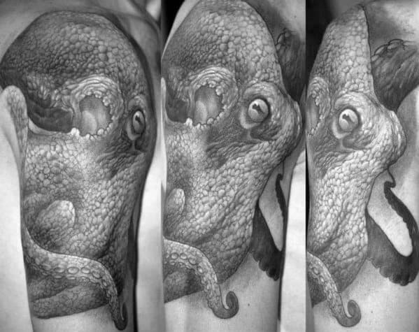 Creative 3d Octopus Grey Ink Male Arm Tattoo Ideas