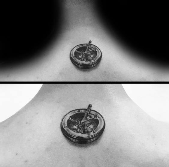 Creative 3d Small Compass Tattoos For Guys On Upper Back