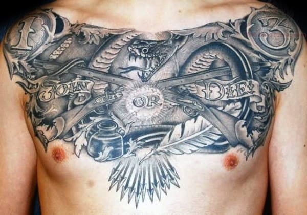 Creative Amazing Join Or Die Guys Upper Chest Shaded Tattoo Designs