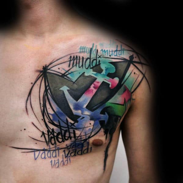 Creative Anchor Watercolor Guys Chest Tattoos