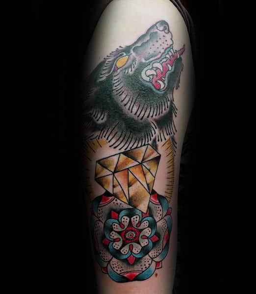 Creative Arm Diamond Traditional Mens Tattoo With Old School Design