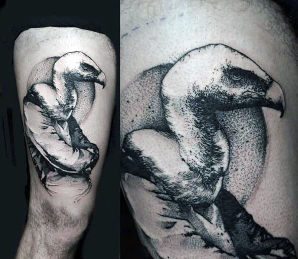 Creative Bird Guys Thigh Tattoos