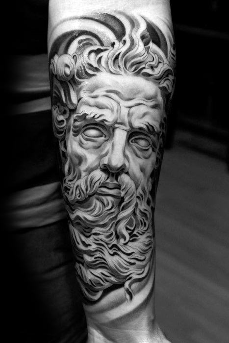 Creative Black And Grey Forearm Roman Statue Tattoos For Men