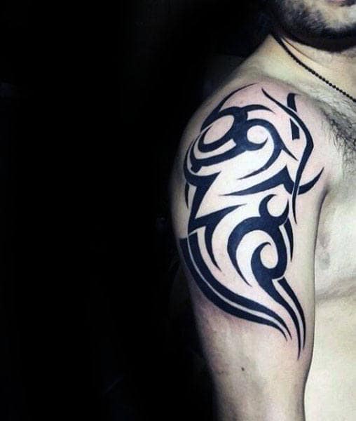 Creative Black Ink Mens Tribal Tattoos For Upper Arm