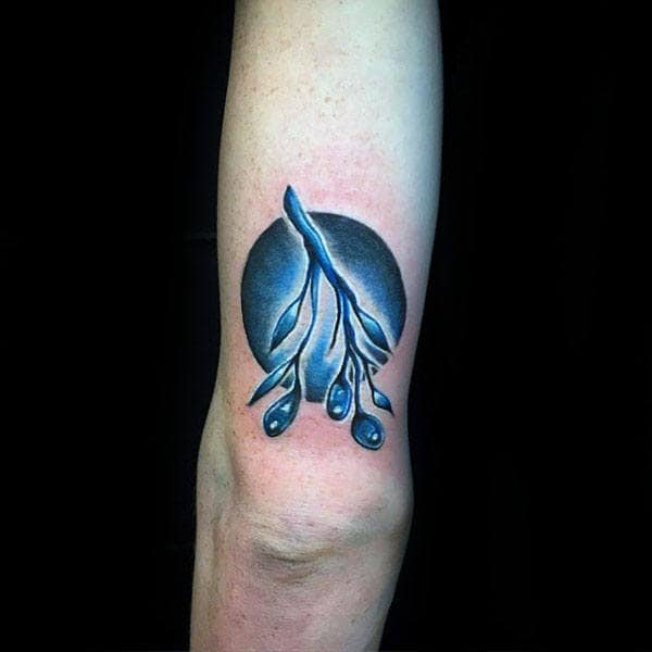 Creative Blue Ink Olive Branch Circle Mens Arm Tattoo