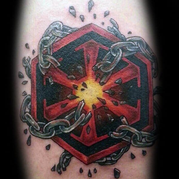 Creative Broken Chain 3d Sith Symbol Tattoos For Men On Arm