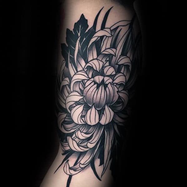 Creative Chrysanthemum Inner Arm Black And Negative Space Mens Arm Tattoo