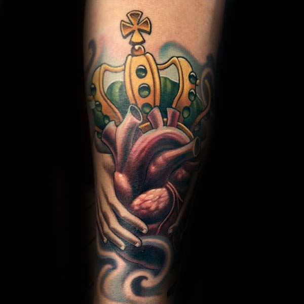 Creative Claddagh Anatomical Heart Mens Forearm Sleeve Irish Tattoos