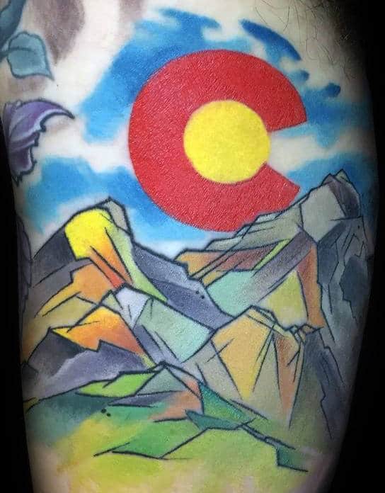 Creative Colorado Mens Astistic Nature Scene Tattoos With Mountain Design