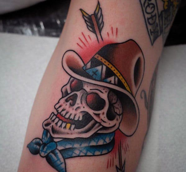 Creative Cowboy Hat Tattoos For Guys