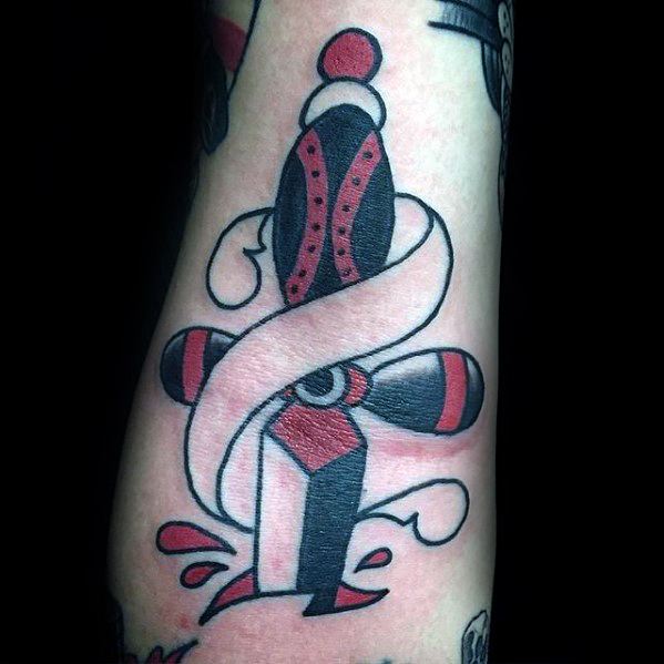 Creative Dagger Traditional Red And Black Ink Ditch Tattoos For Men