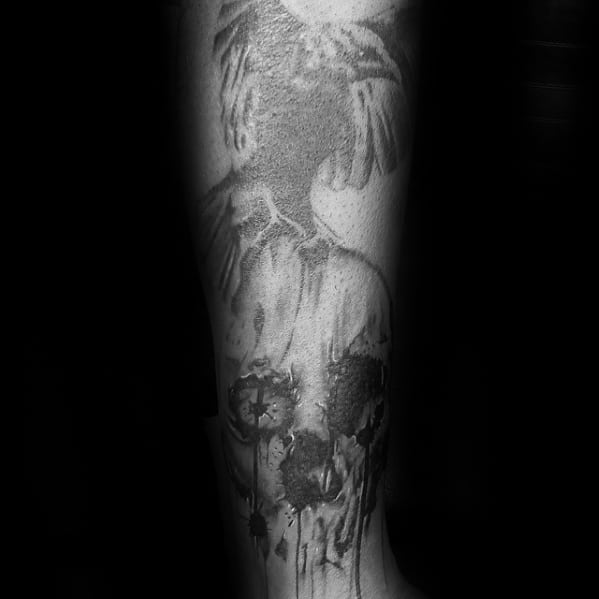Creative Expendables Mens Forearm Tattoo Ideas With Dripping Skull Design