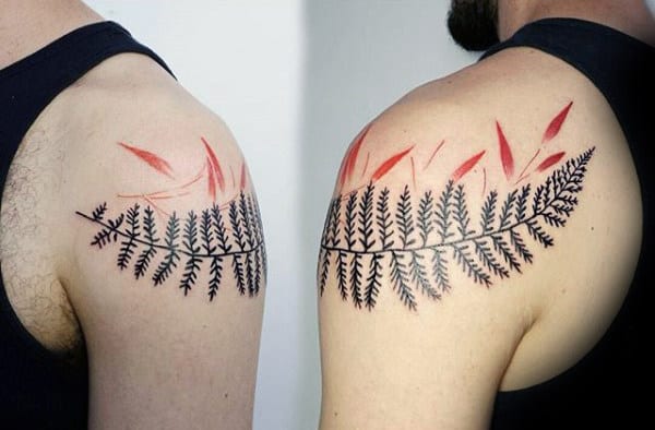 Creative Fern Plant Mens Shoulder Tattoos