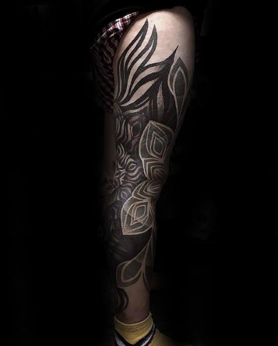 Creative Floral Guys 3d Leg Tattoo Designs