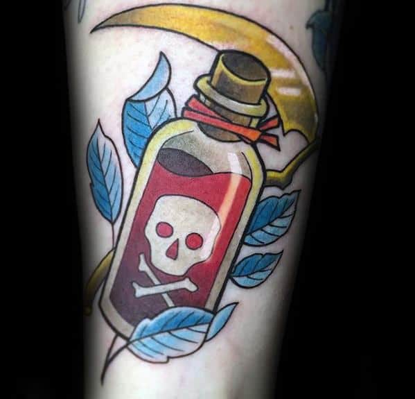 Creative Forearm Red Poison Bottle Tattoos For Men