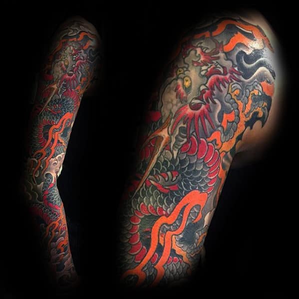 Creative Full Arm Guys Japanese Dragon Tattoo Inspiration
