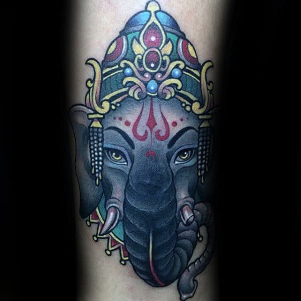 Creative Ganesh Elephant Head Tattoos For Gentlemen On Forearms