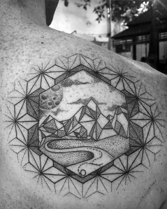 Creative Geometric Mountain Tattoos For Men