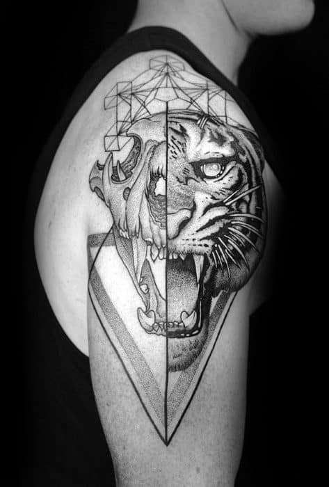 50 Geometric Tiger Tattoo Designs For Men - Striped Geometry Ideas