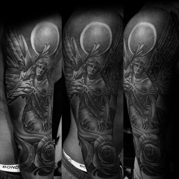 Creative Half Sleeve Angel Statue Tattoos For Men
