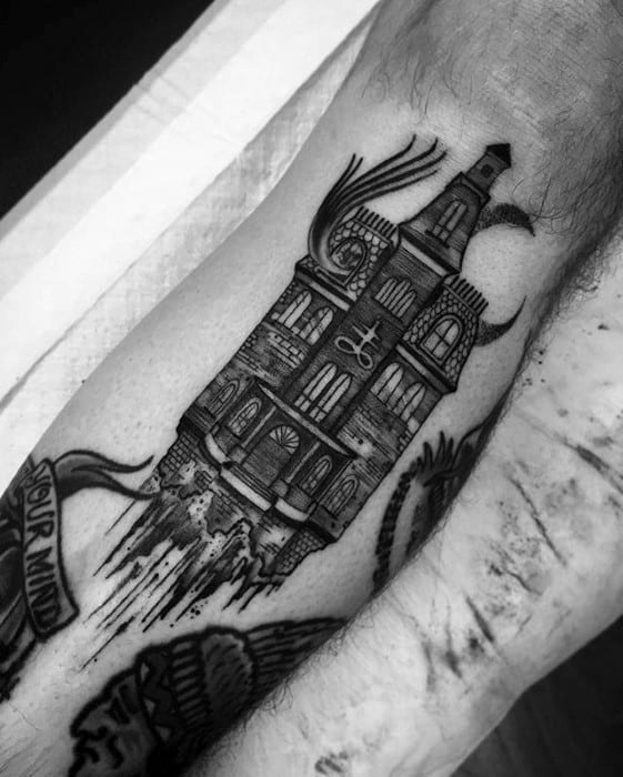 Creative Haunted House Tattoos For Men
