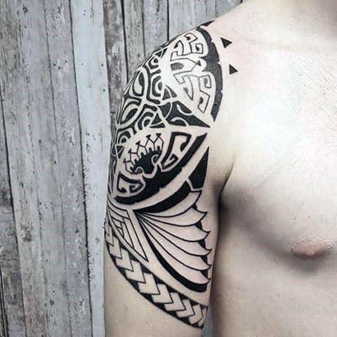Creative Hawaiian Male Tribal Tattoos On Upper Arm