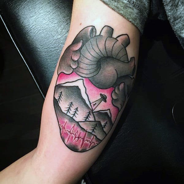 Creative Heart Shaped Ufo Tattoo Male Upper Arms