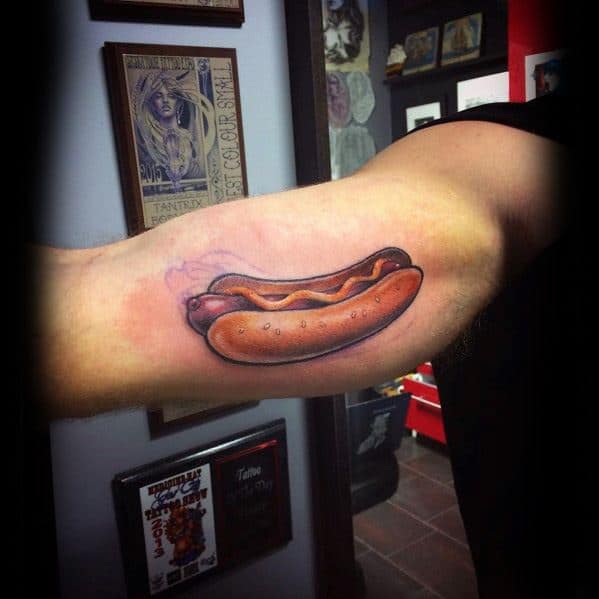 dancing hot dog man by Hannah Wolf TattooNOW
