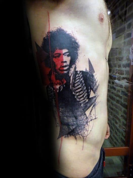 Creative Jimi Hendrix Tattoos For Men On Rib Cage Side